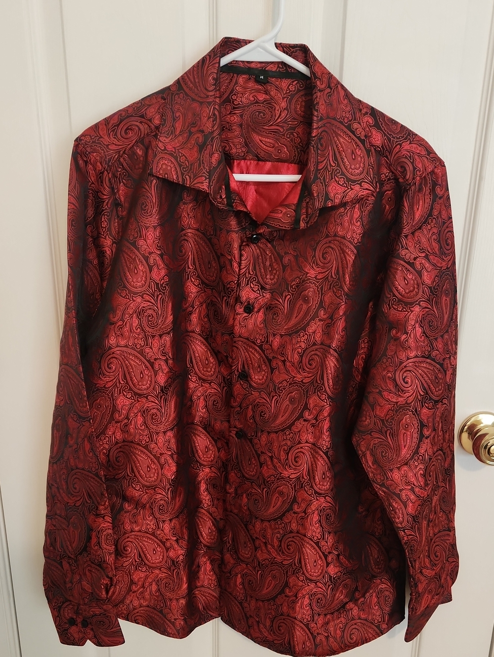 Men's Red Paisley Lightweight Shirt Jacket - Satin Finish